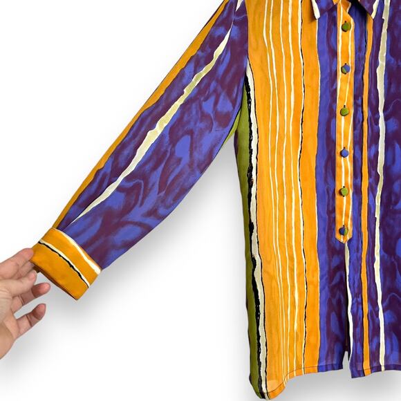 Vintage Marshall Rousso Abstract Print Sheer Long Sleeve Tunic Women's Size L - Picture 5 of 10